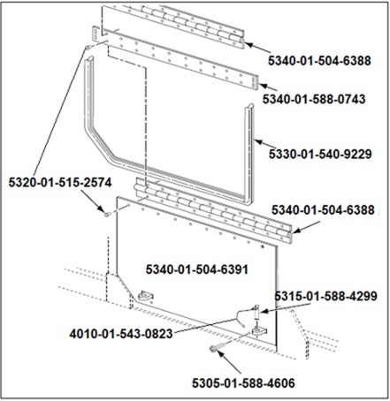 Parts not included with engine access door, NSN 5340-01-504-6391